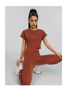 Cropped Cotton T-Shirt | Rust Brown