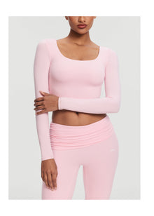 Cropped Round Neck Top | Ballet Pink