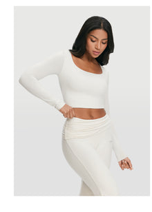 Cropped Round Neck Top | White