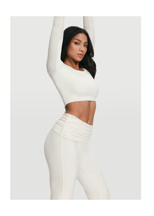 Cropped Round Neck Top | White