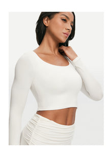 Cropped Round Neck Top | White