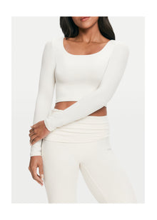 Cropped Round Neck Top | White