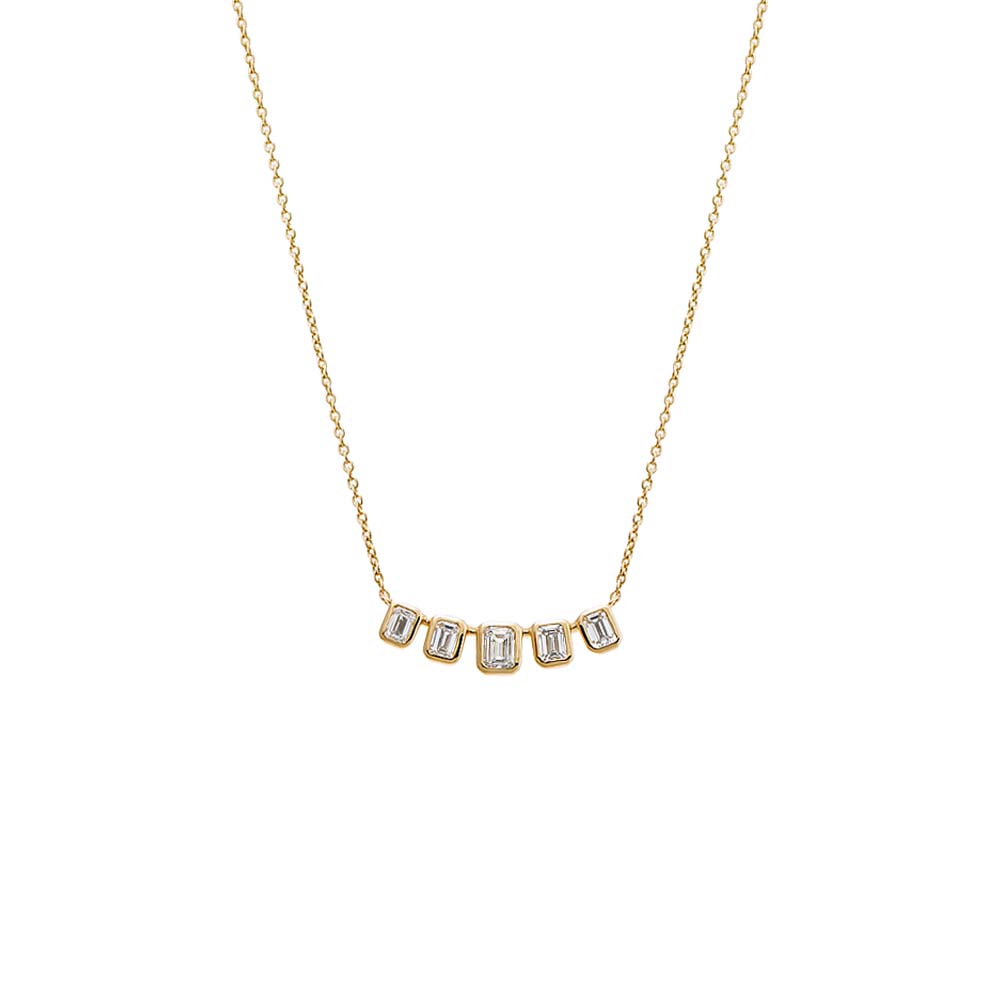 14K Gold Lab Grown Diamond Emerald Bezel Curved Bar Necklace 14K - Adina's Jewels