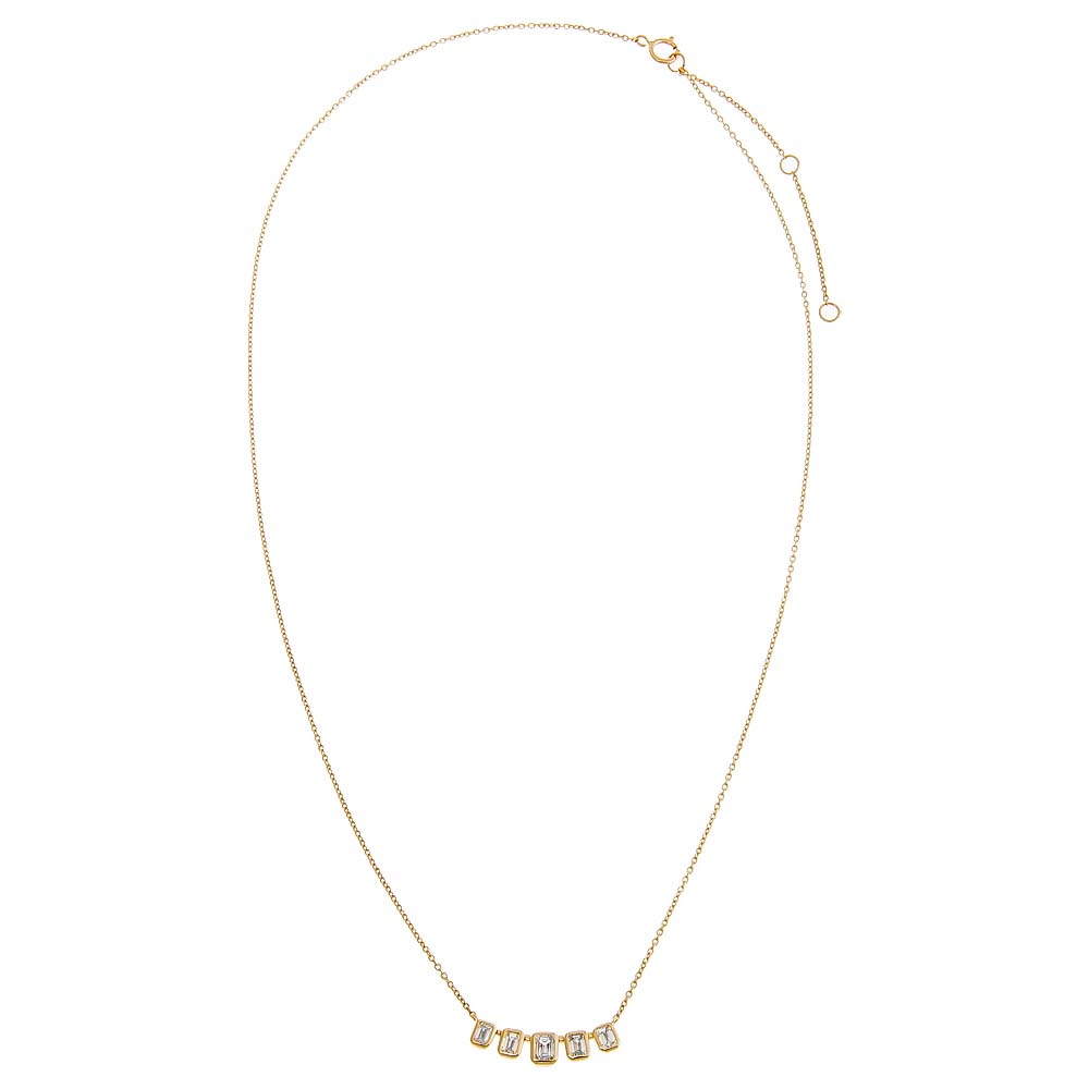  Lab Grown Diamond Emerald Bezel Curved Bar Necklace 14K - Adina's Jewels