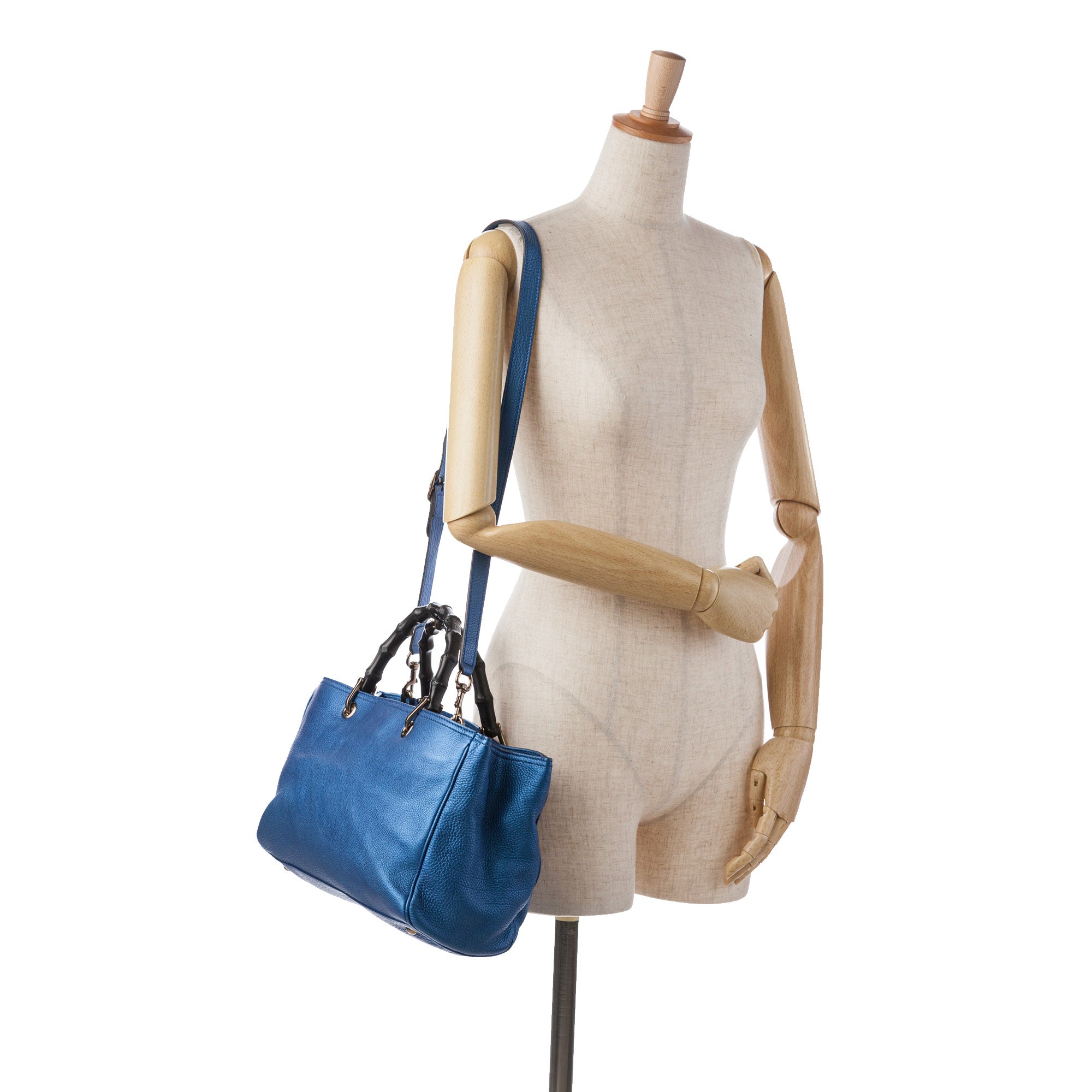 Gucci | Pre-Owned Medium Calfskin Bamboo Shopper Satchel | Blue/Light Blue