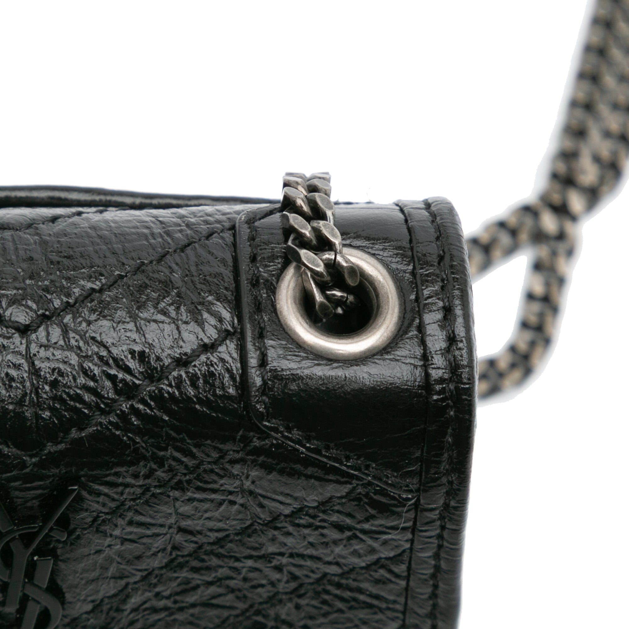 Saint Laurent | Pre-Owned Micro Crinkled Leather Niki Airpods Case with Chain | Black
