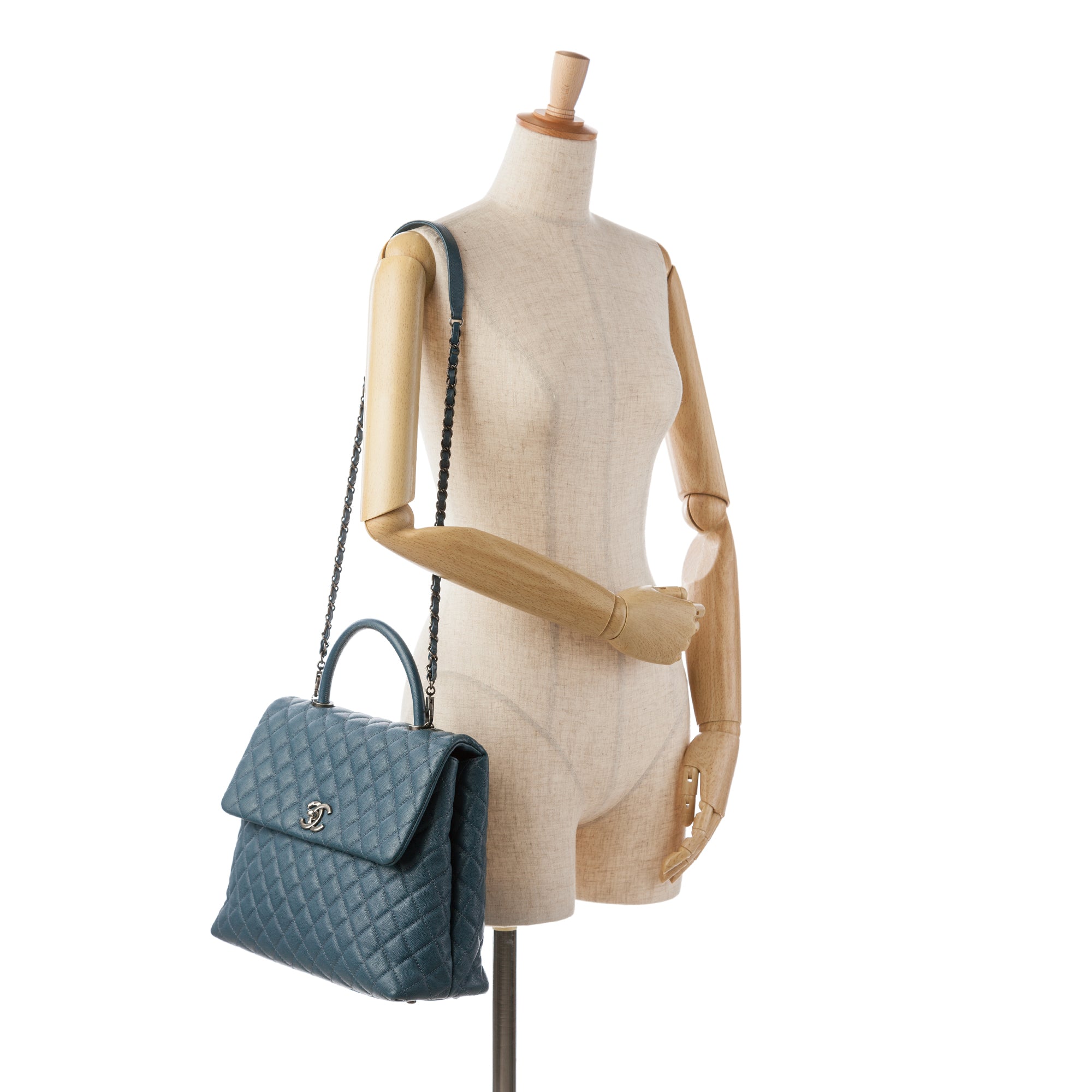 Chanel | Pre-Owned Large Caviar Coco Top Handle Bag - II | Blue/Navy