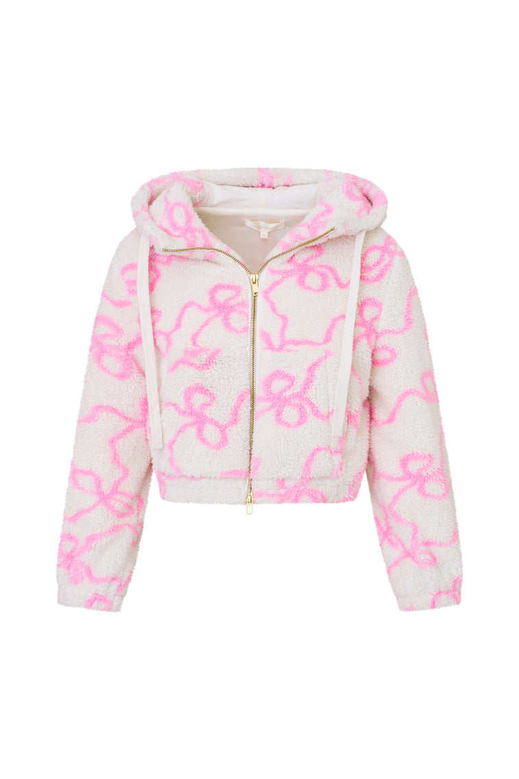 Darcelle Bow Print Teddy Bomber | Pastry Pink