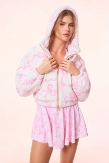 Darcelle Bow Print Teddy Bomber | Pastry Pink
