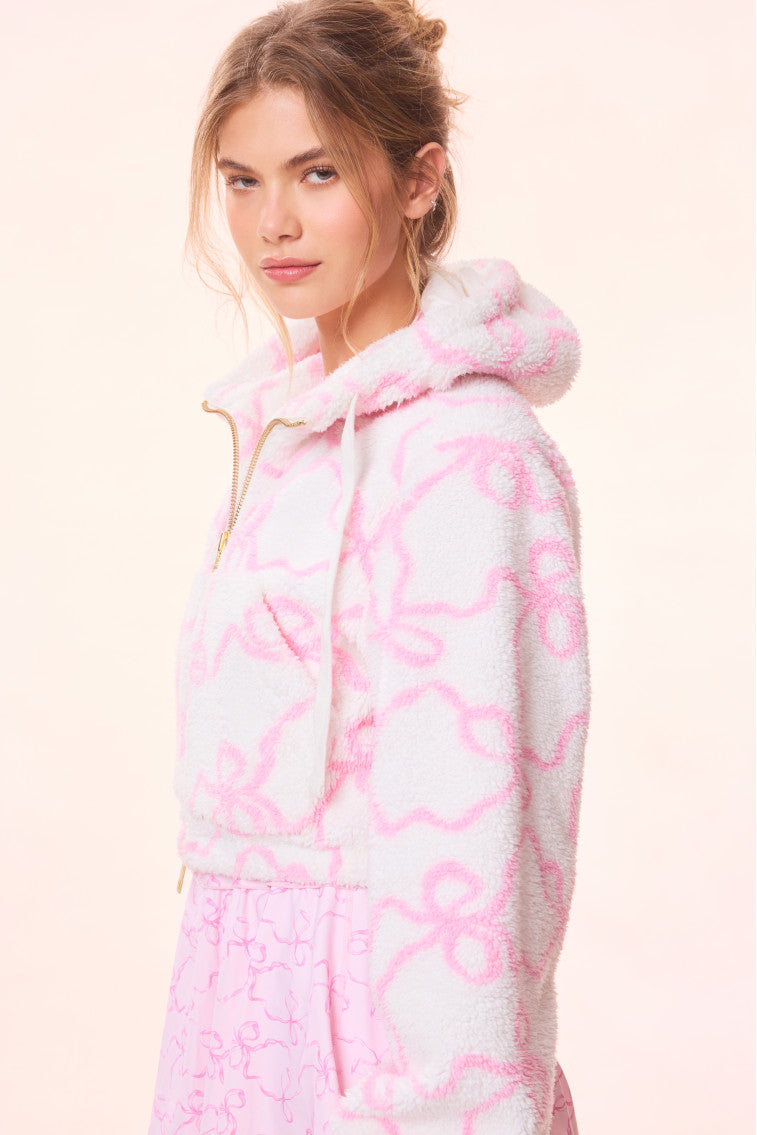 Darcelle Bow Print Teddy Bomber | Pastry Pink
