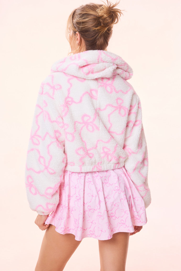 Darcelle Bow Print Teddy Bomber | Pastry Pink