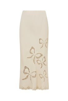 Darion Scallop Lace Bow Midi Skirt | Cream
