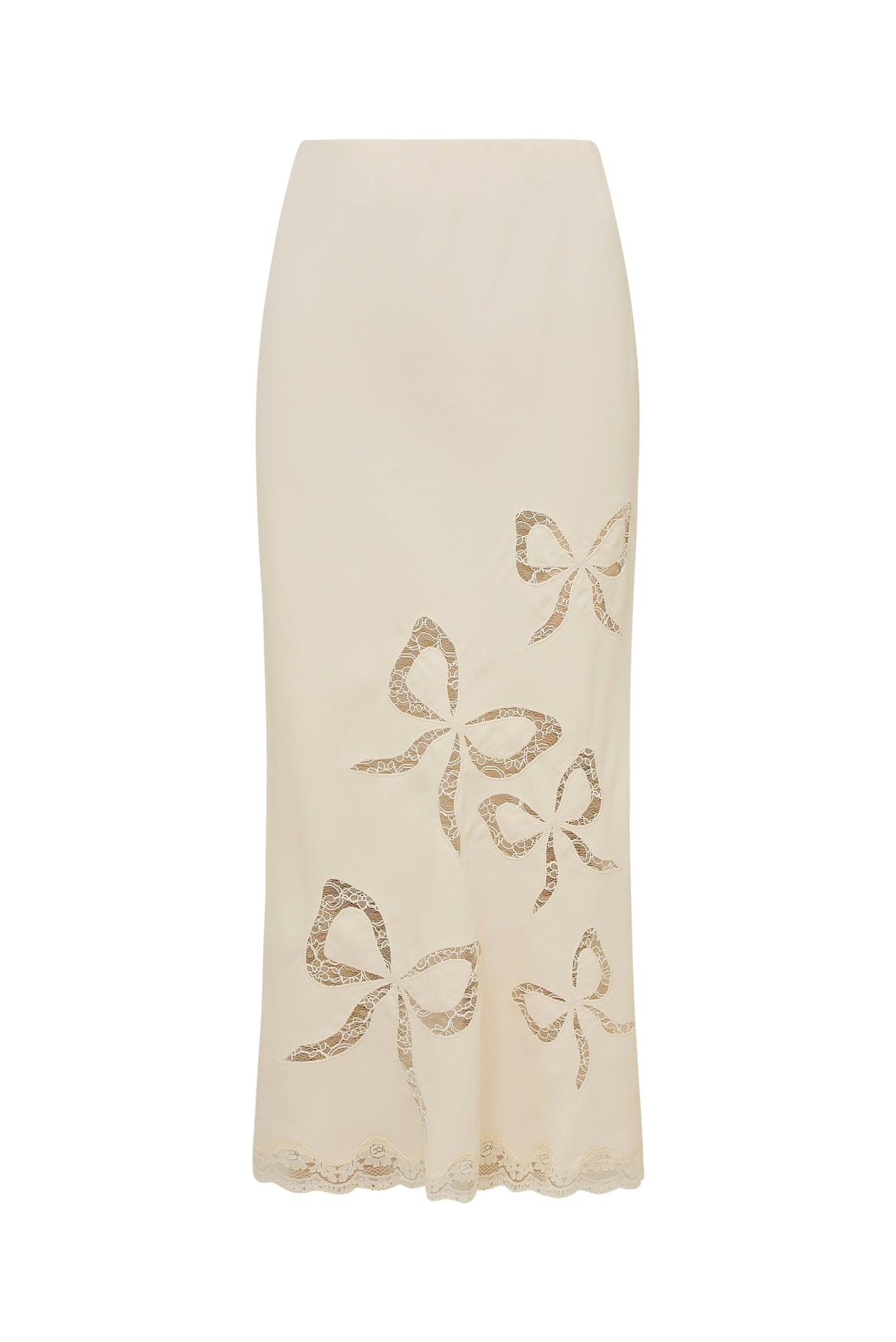 Darion Scallop Lace Bow Midi Skirt | Cream