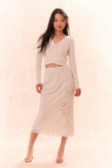 Darion Scallop Lace Bow Midi Skirt | Cream