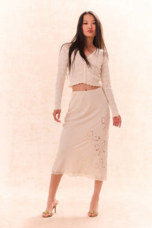 Darion Scallop Lace Bow Midi Skirt | Cream