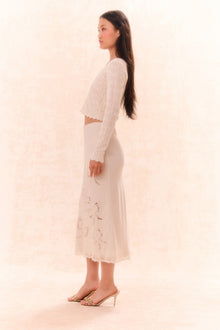 Darion Scallop Lace Bow Midi Skirt | Cream