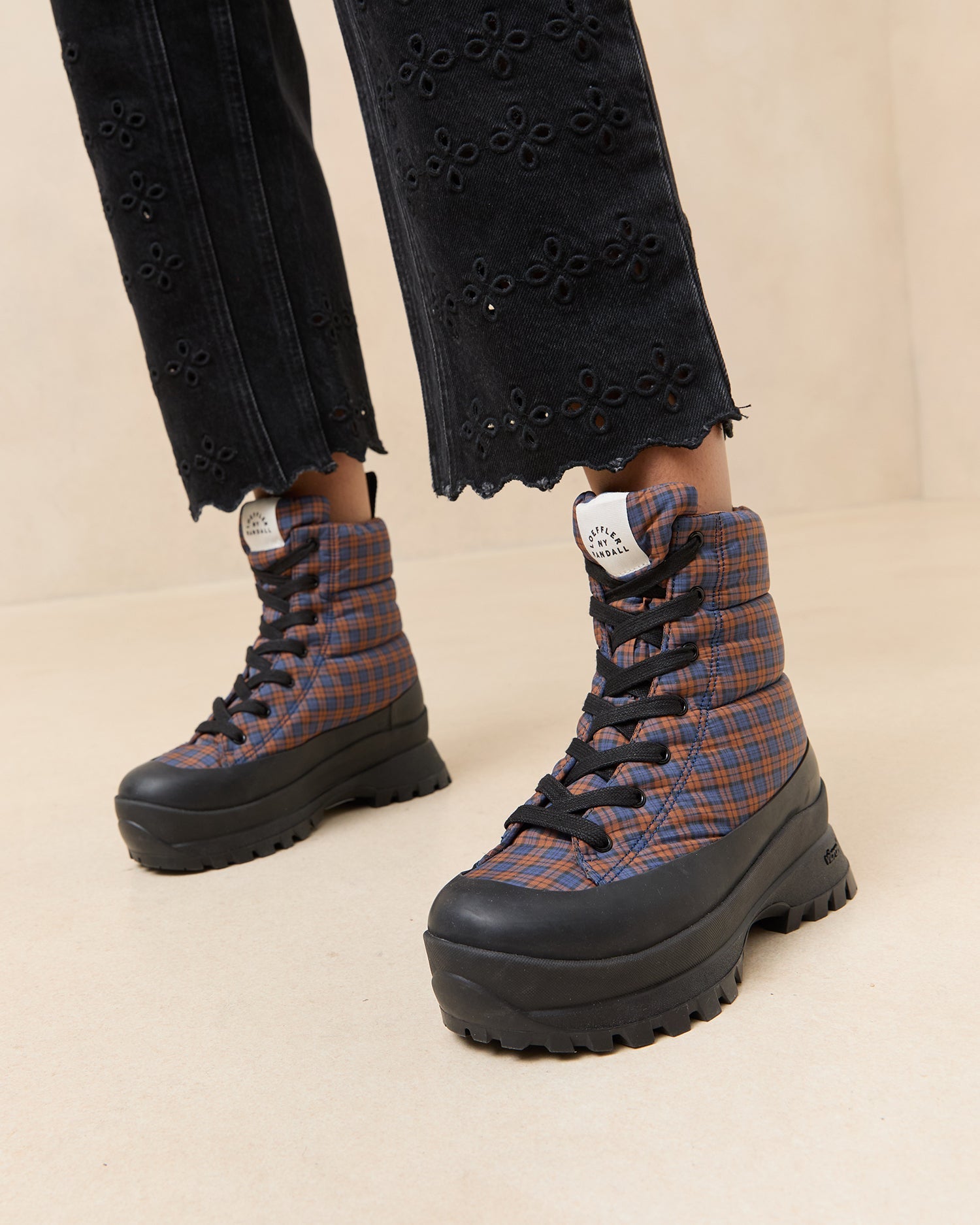 Color: Navy/Rust Plaid/Black