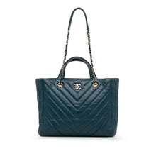 Chanel | Pre-Owned CC Chevron Calfskin Statement Shopping Tote | Blue/Dark BlueBlue/Dark Blue