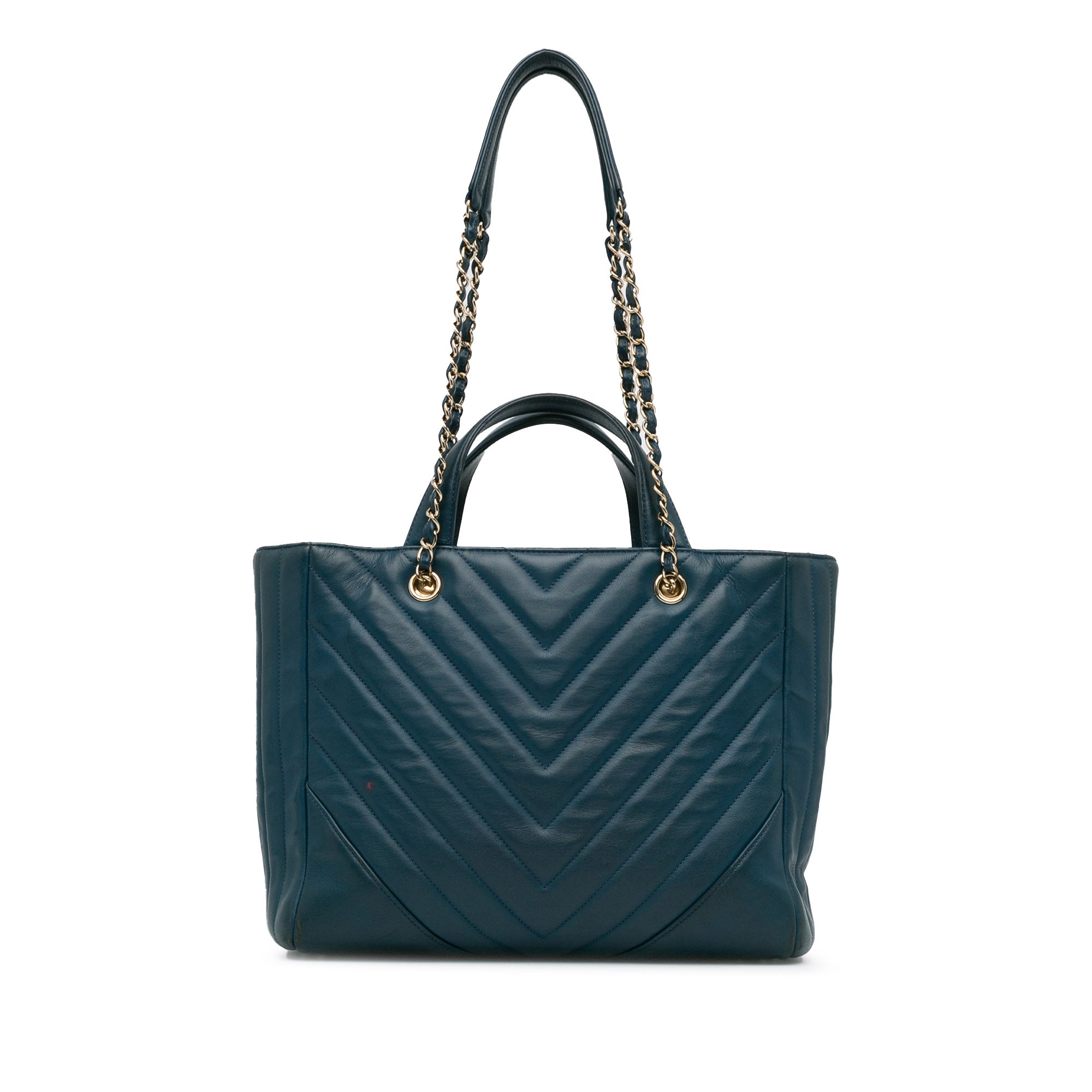 Chanel | Pre-Owned CC Chevron Calfskin Statement Shopping Tote | Blue/Dark BlueBlue/Dark Blue