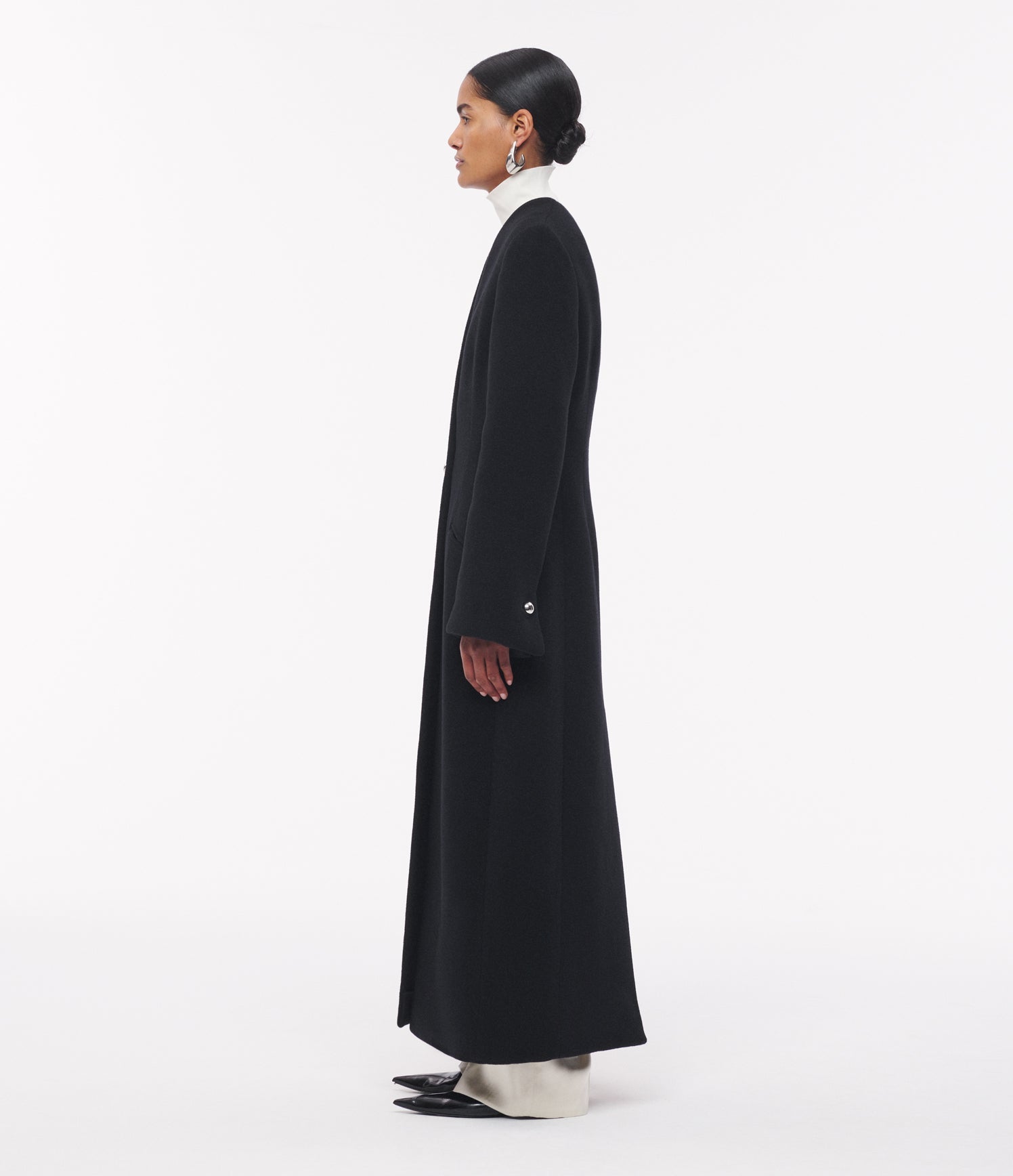 Another Tomorrow Cashmere Deep V Scarf Coat in Black – Wool Women's Outerwear