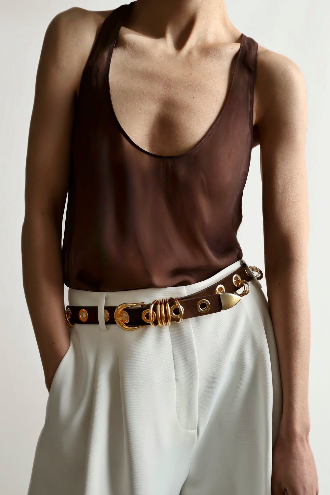 Revenge Belt | Chocolate Suede & 24K Gold