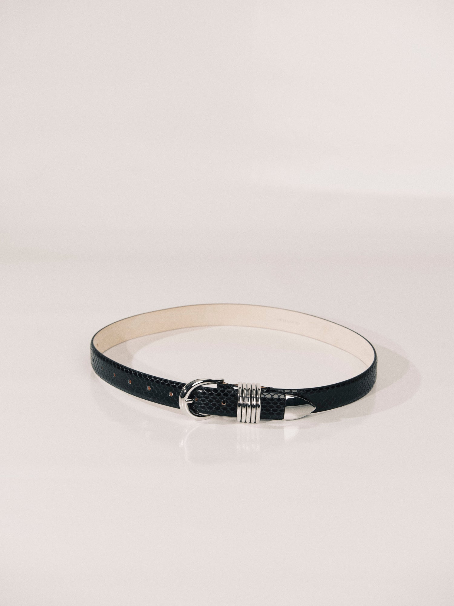 Hollyhock Belt | Black Reptile & Silver
