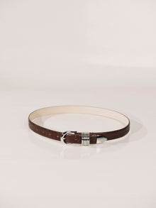 Hollyhock Leather Belt | Floral Embossed Mahogany & Silver