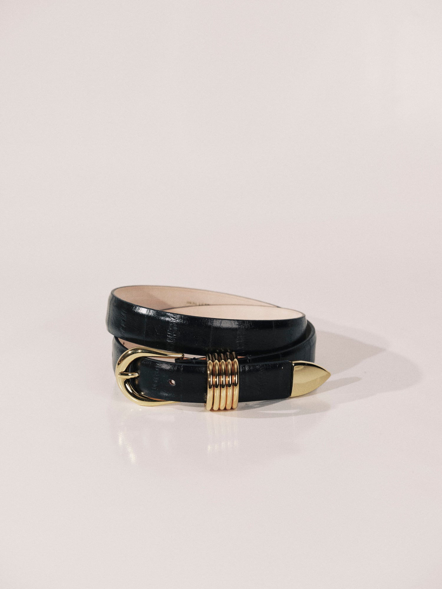 Hollyhock Belt | Black Eel & 24K Gold