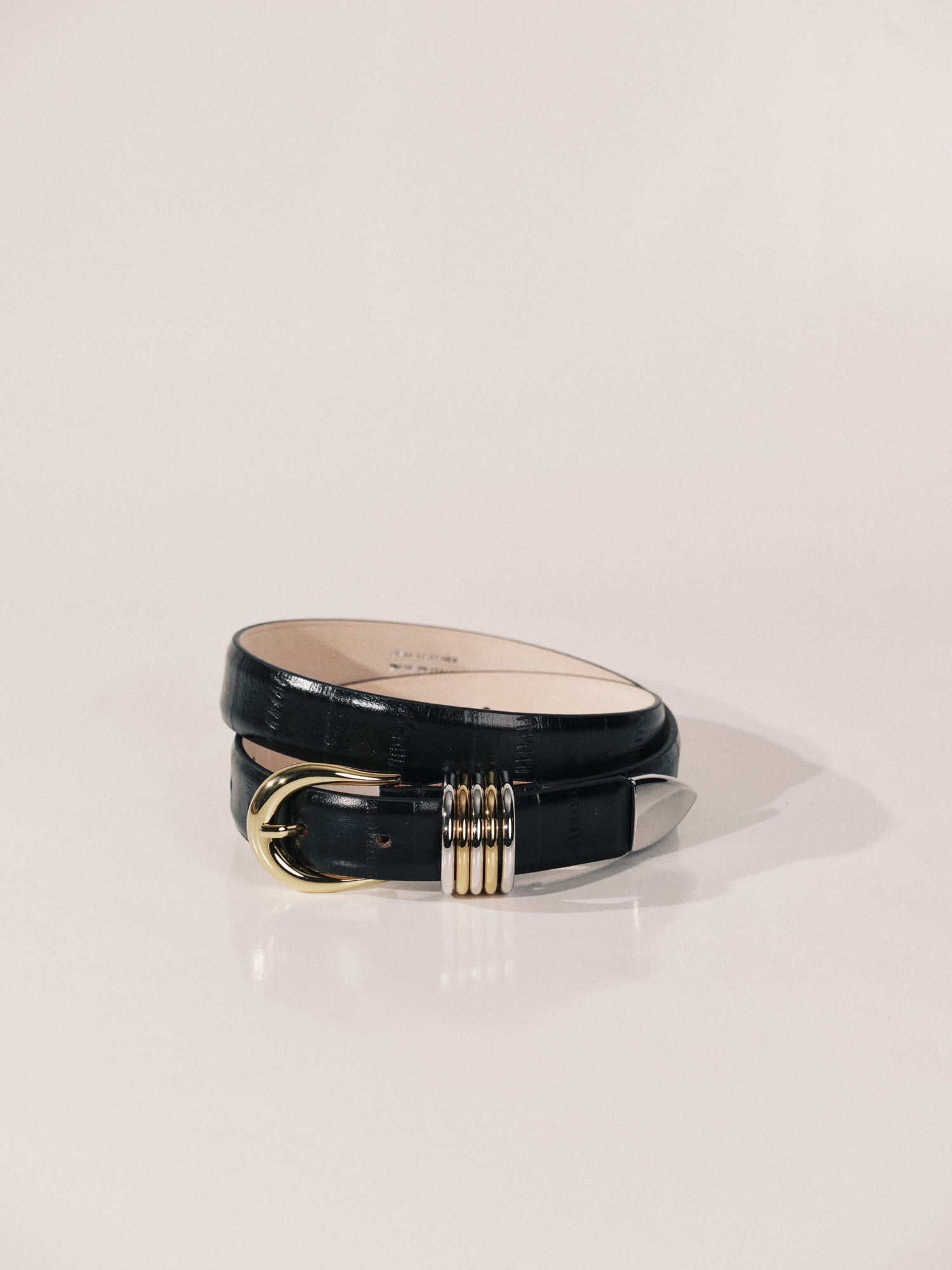Hollyhock Eel Belt | Black Eel & Silver & 24K Gold