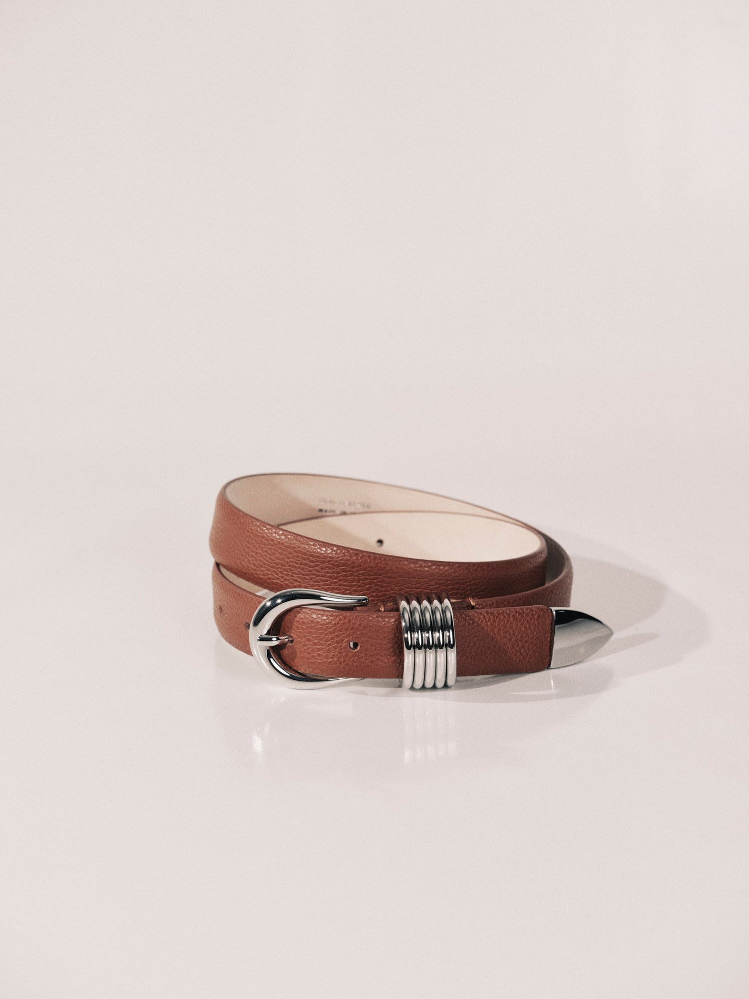 Hollyhock Leather Belt | Camel Pebble & Silver