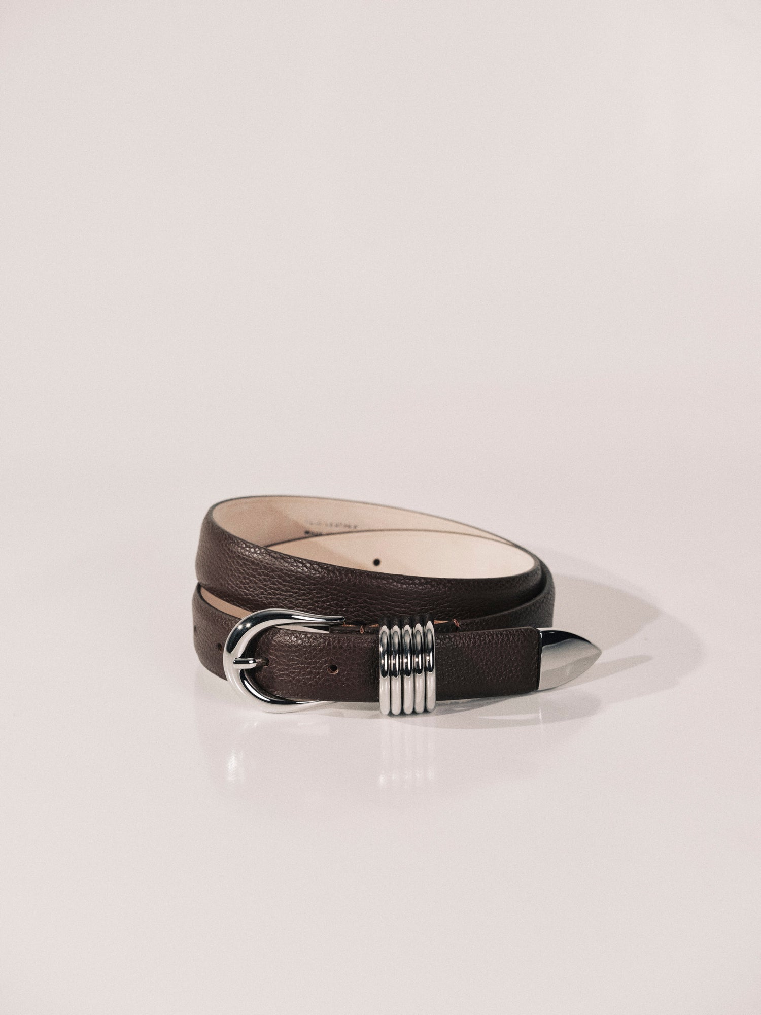 Hollyhock Leather Belt | Brown Pebble & Silver