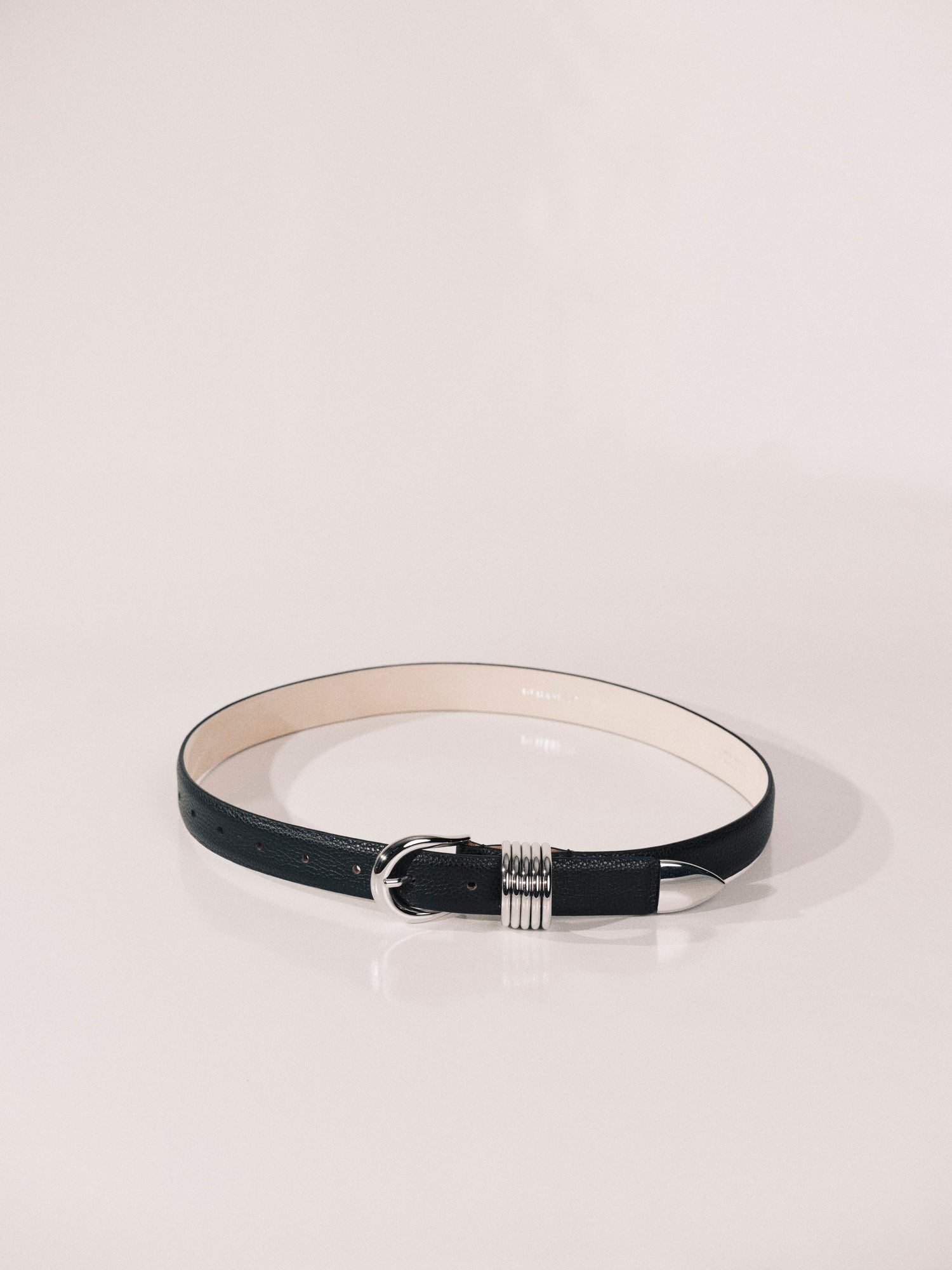 Hollyhock Leather Belt | Black Pebble & Silver