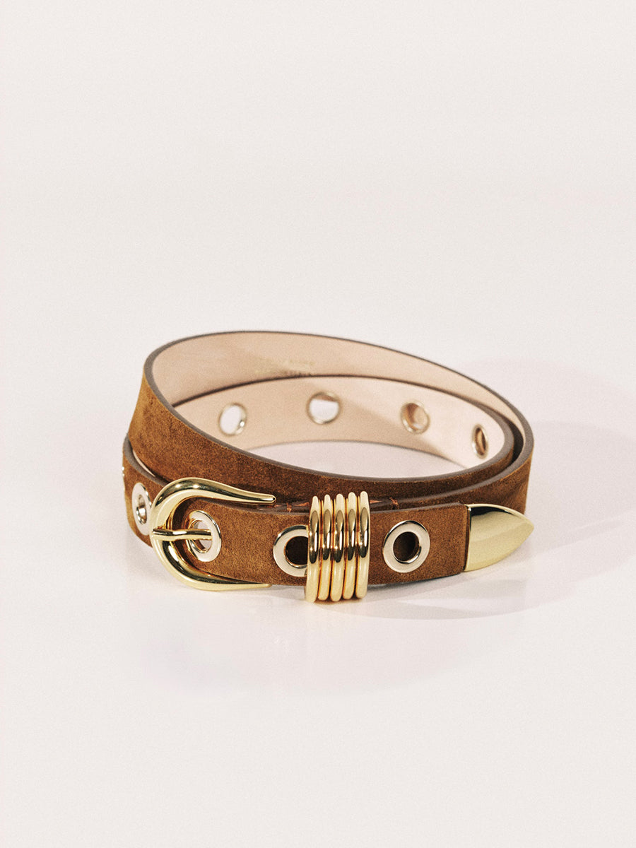 Hollyhock 10 Rivet Suede Belt | Ochre & 24K Gold