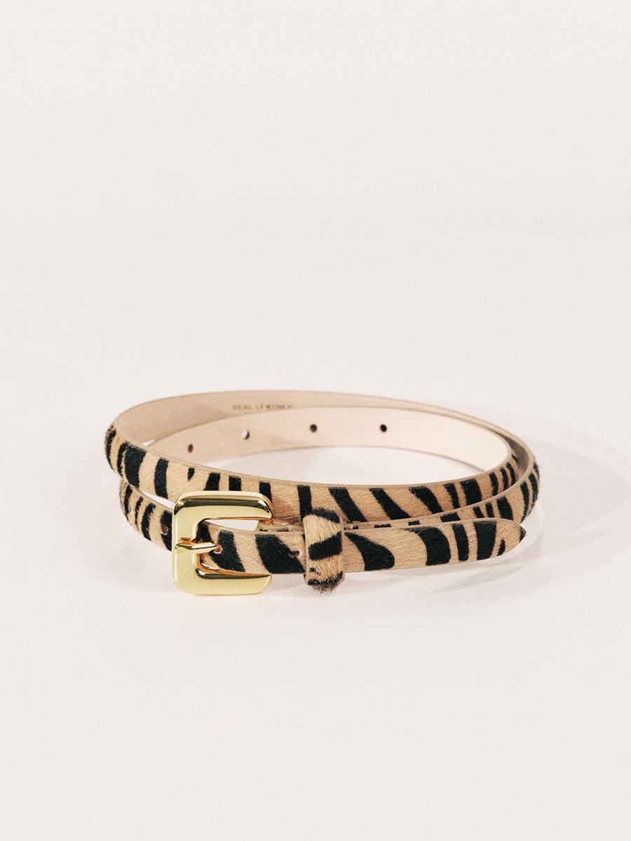 Mara Calf Hair Belt | Zebra & 24K Gold