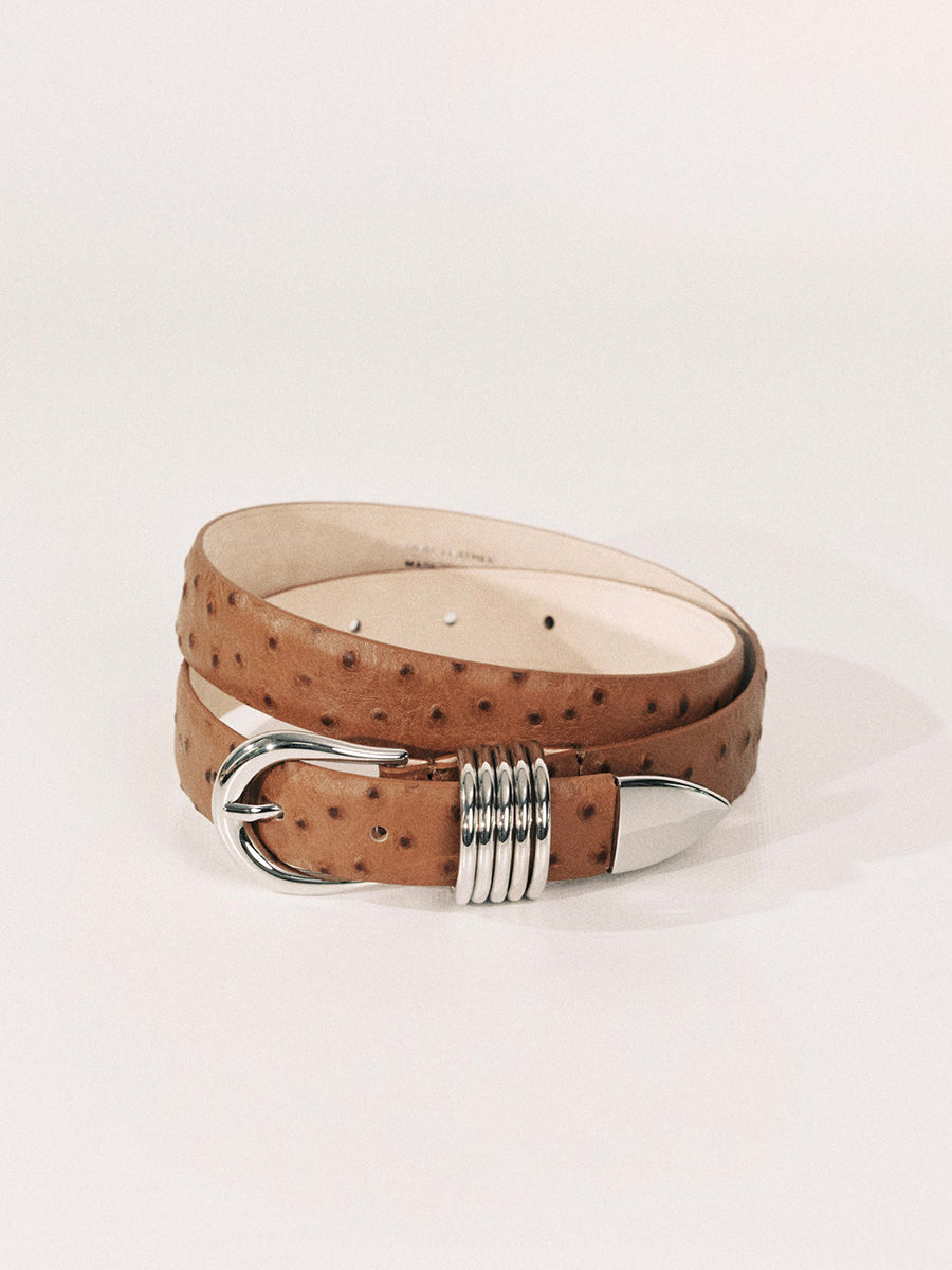 Hollyhock Belt | Camel Ostrich & Silver