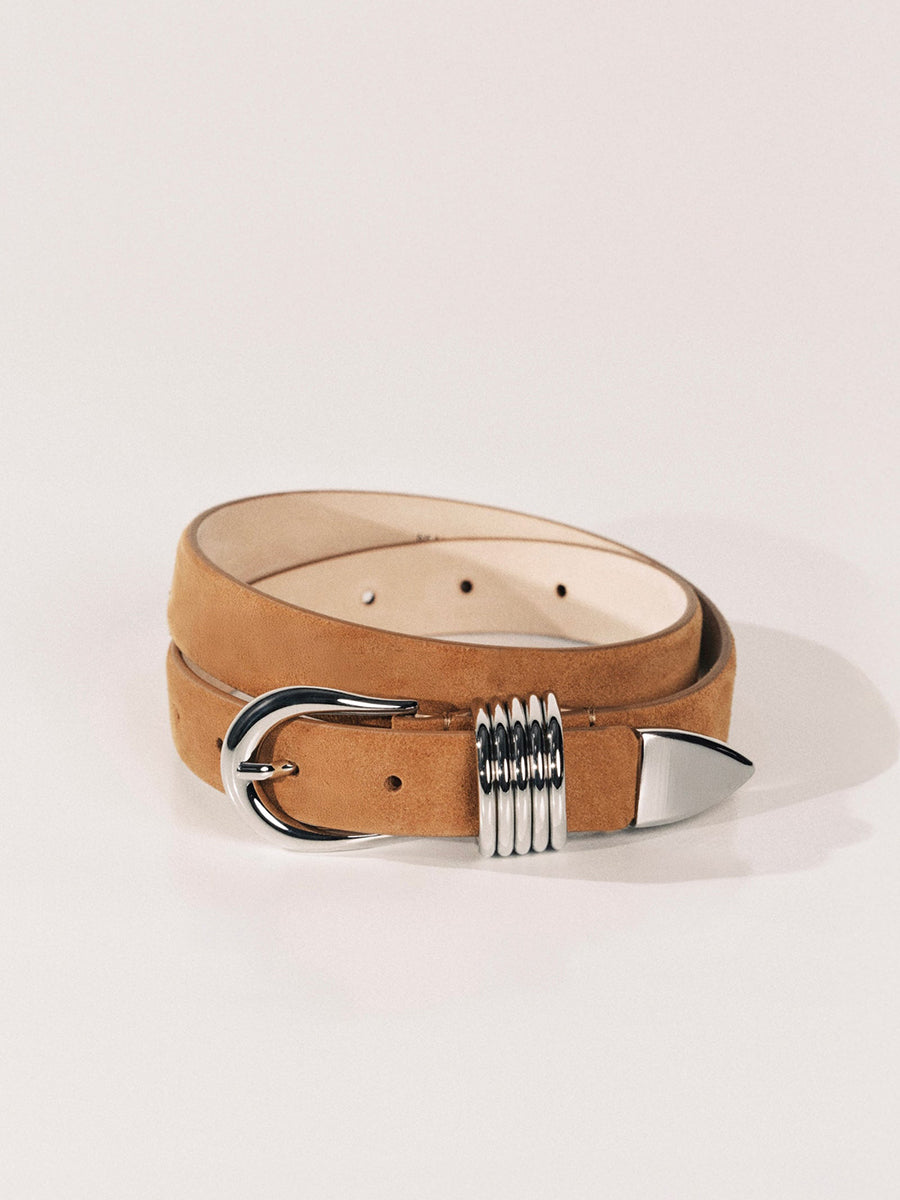 Hollyhock Belt | Caramel Suede & Silver