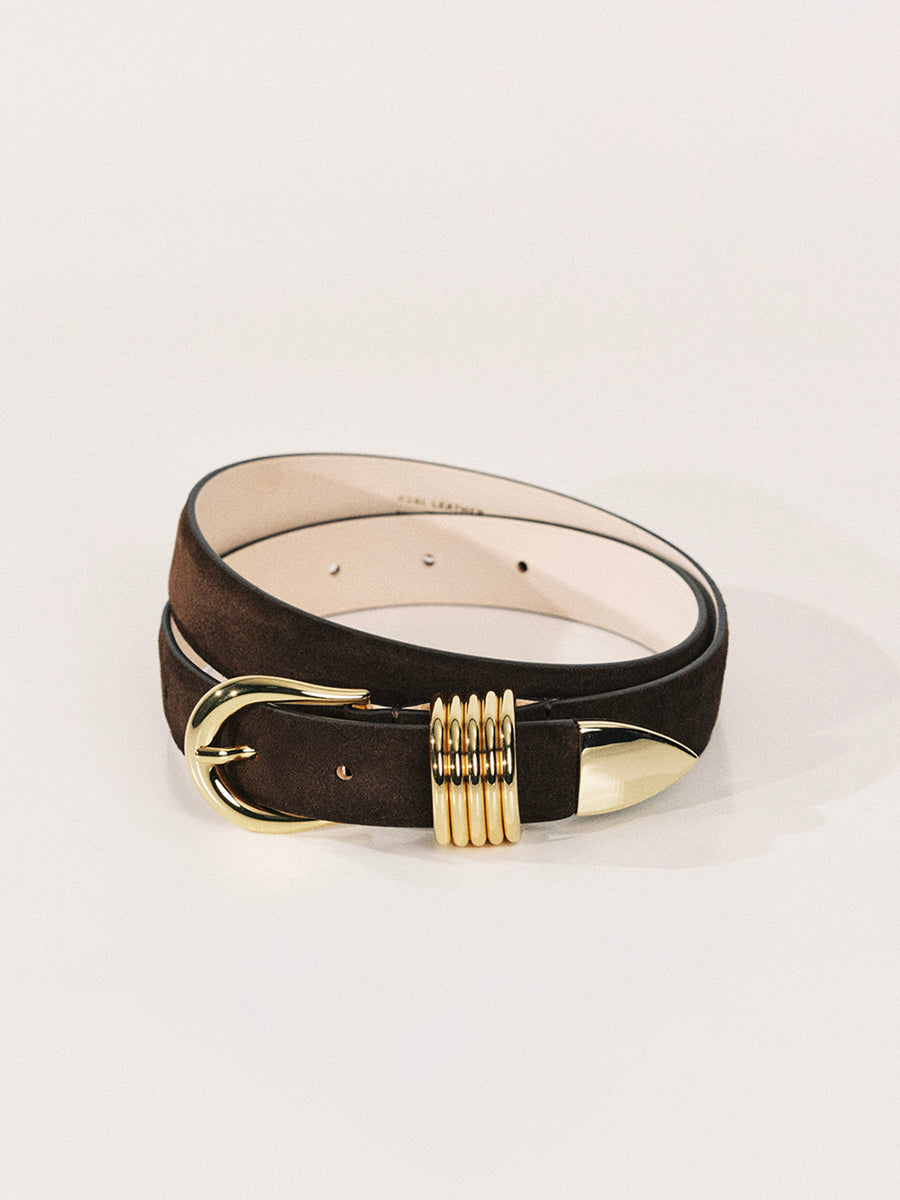 Hollyhock Belt | Chocolate Suede & 24K Gold