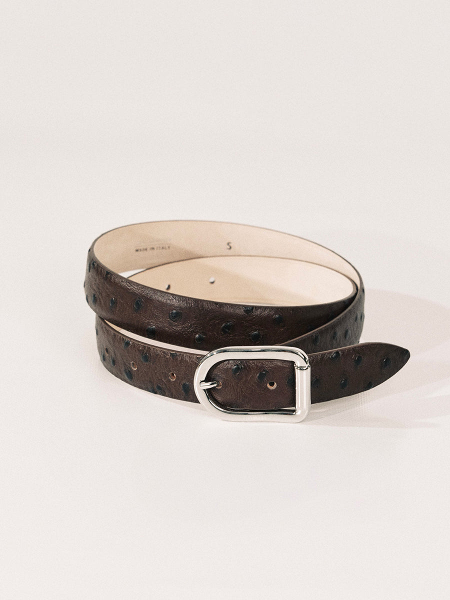 Mija Belt | Brown Ostrich & Silver