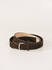 Mini Hutch X-Long Suede Belt | Chocolate & Silver
