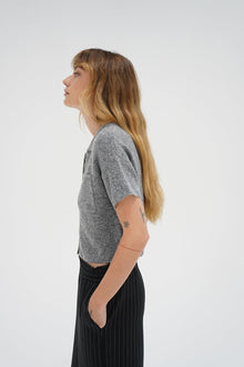 LNA Clothing Delfina sparkle short sleeve sweater in grey
