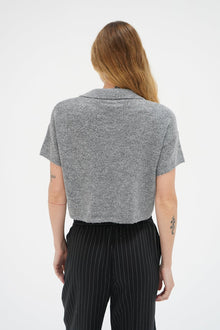 LNA Clothing Delfina sparkle short sleeve sweater in grey