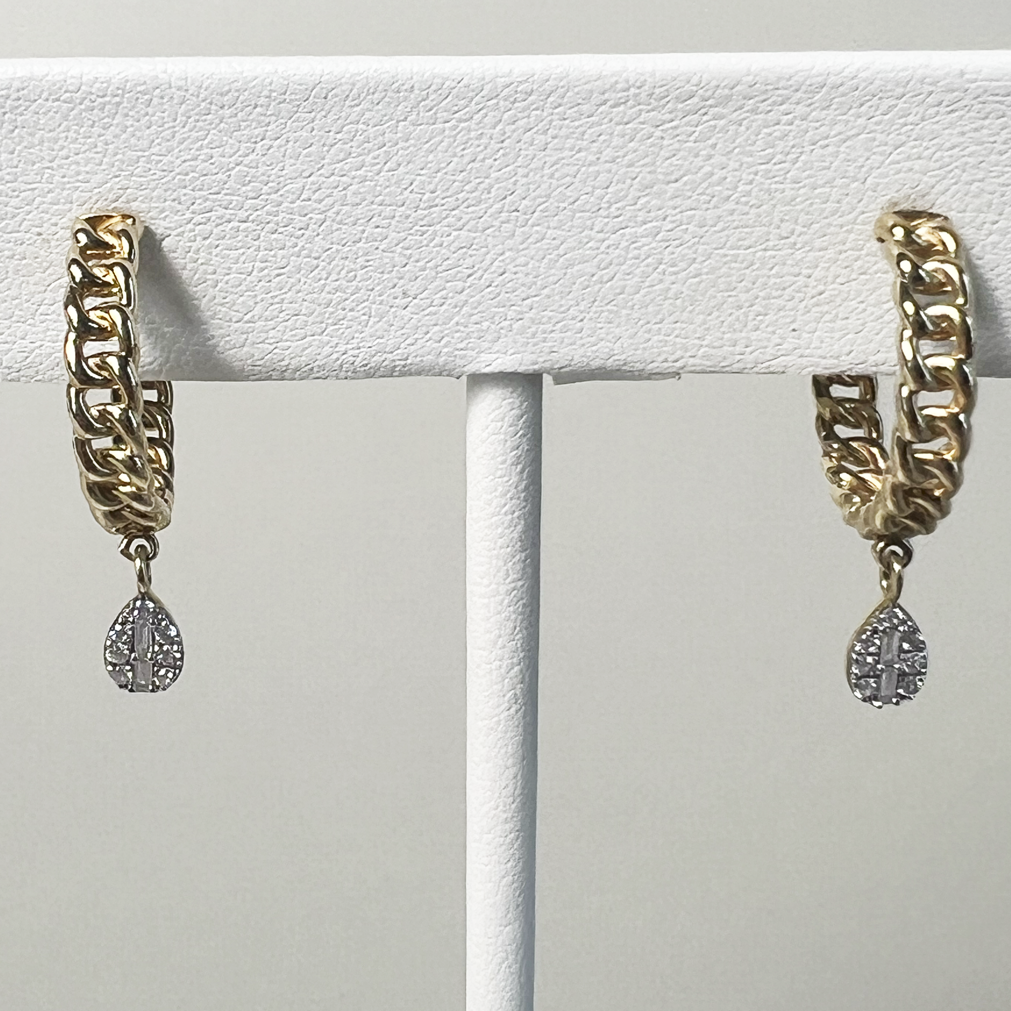 Curbside Diamond Teardrop Huggies | 10K Yellow Gold | Baguette Cut Round Shape White Diamond