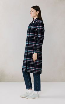 Diane-C Plaid Midi Coat In Wool | Indigo Multi