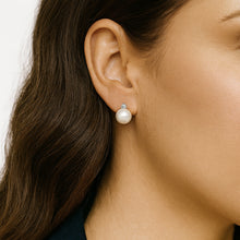 Round Stud Earrings - I | 14K Yellow Gold | 0.066 Carat Lab Grown Diamond/White Freshwater Pearl | 7mm - 8mm | G-SI