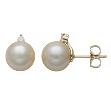 Round Golden Stud Earrings | 14K Yellow Gold | 1/10 Carat Lab Grown Diamond/South Sea Pearl | 9mm - 10mm | G-SI