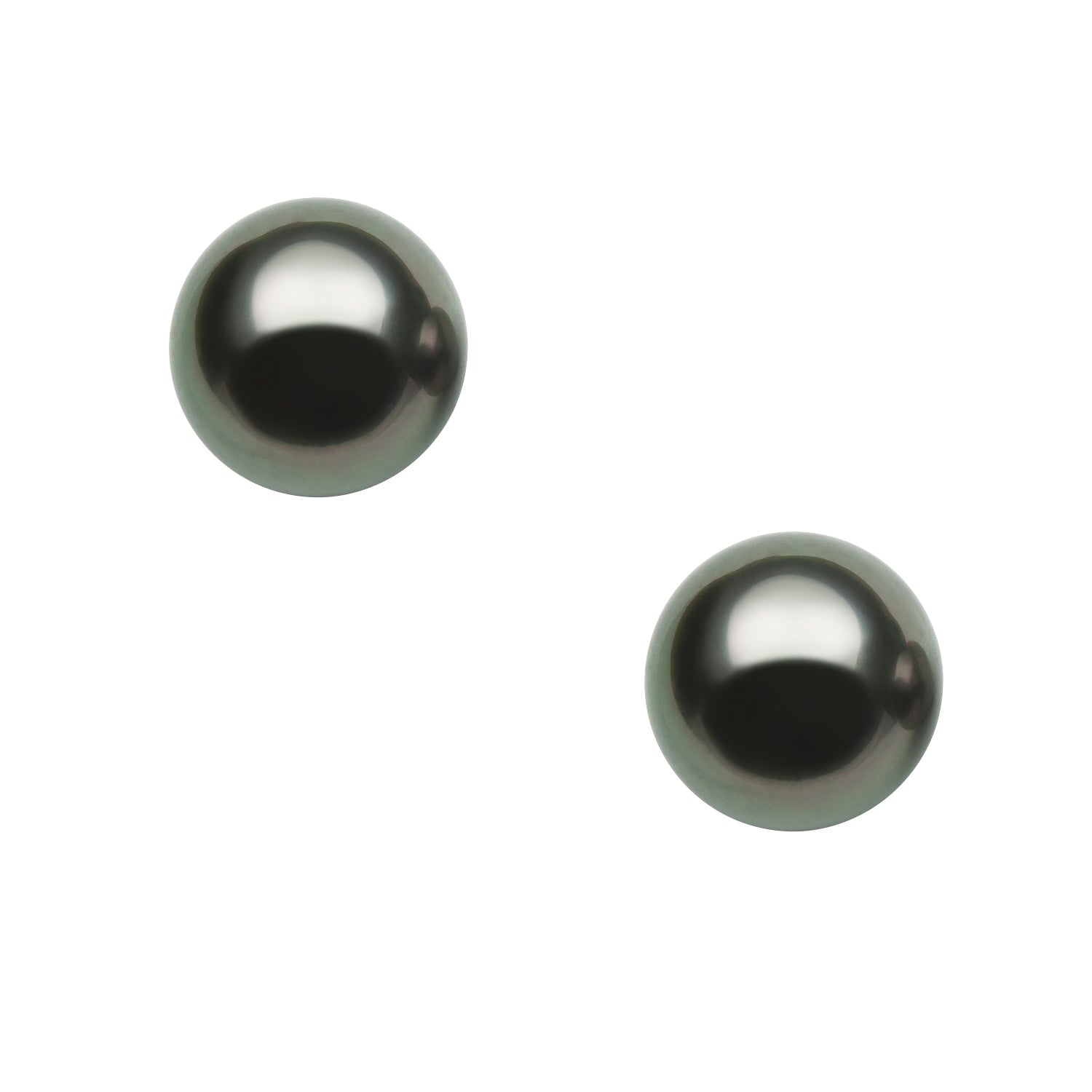 AA+ Round Stud Earrings | 14K Yellow Gold | Black Tahitian Pearl | 11mm - 12mm | Pushback Clasp
