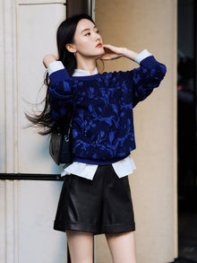 Wool Relaxed-Fit Jacquard Sweater | Navy