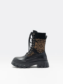 Knit Lace Up Platform Boots | Black