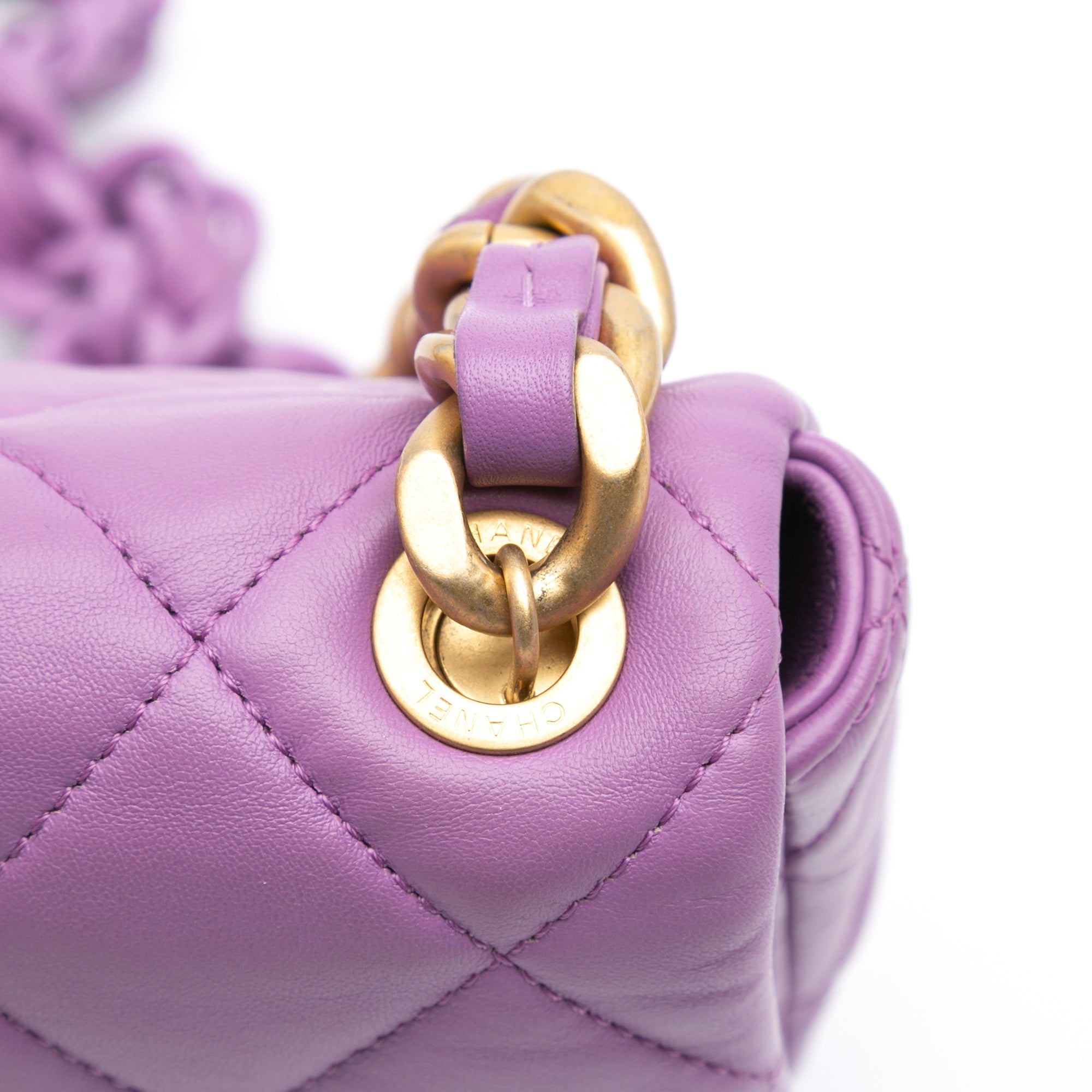 Chanel | Pre-Owned Mini Quilted Lambskin Candy Golden Chain Flap | Purple