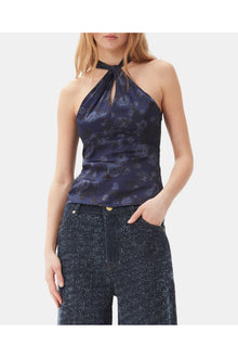 Dark Blue Floral Printed Top | Peacoat